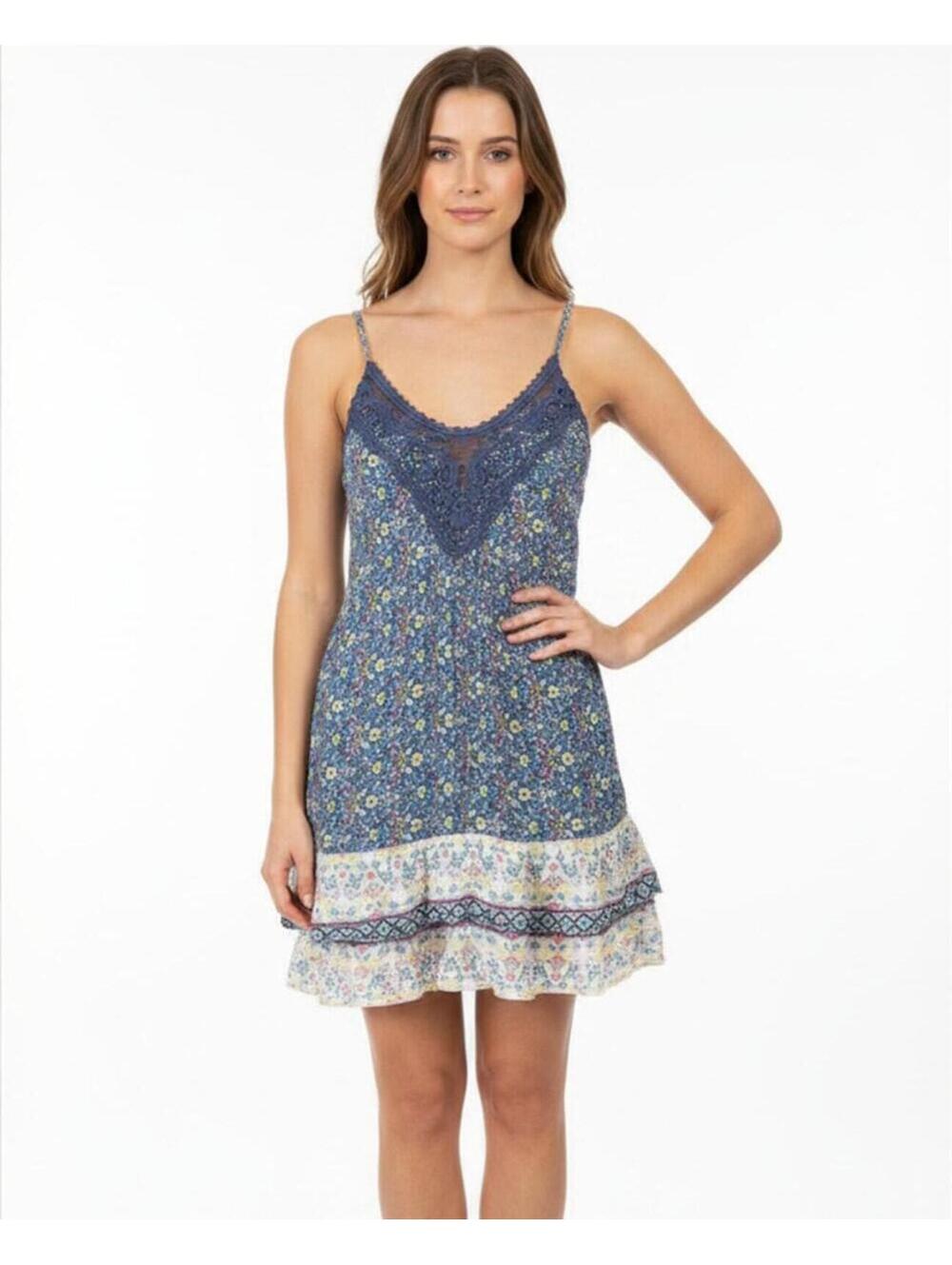 American Rag Cie 1984 Indigo Boho Floral Lace Mini Sundress Fit & Flare Size XS